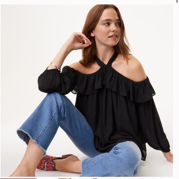 LOFT Tops - NWT Loft Halter Off The Shoulder Blouse Top Black XS